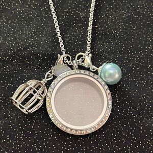 Large Hinged Living Locket with Blue Dangle & Bird Cage.